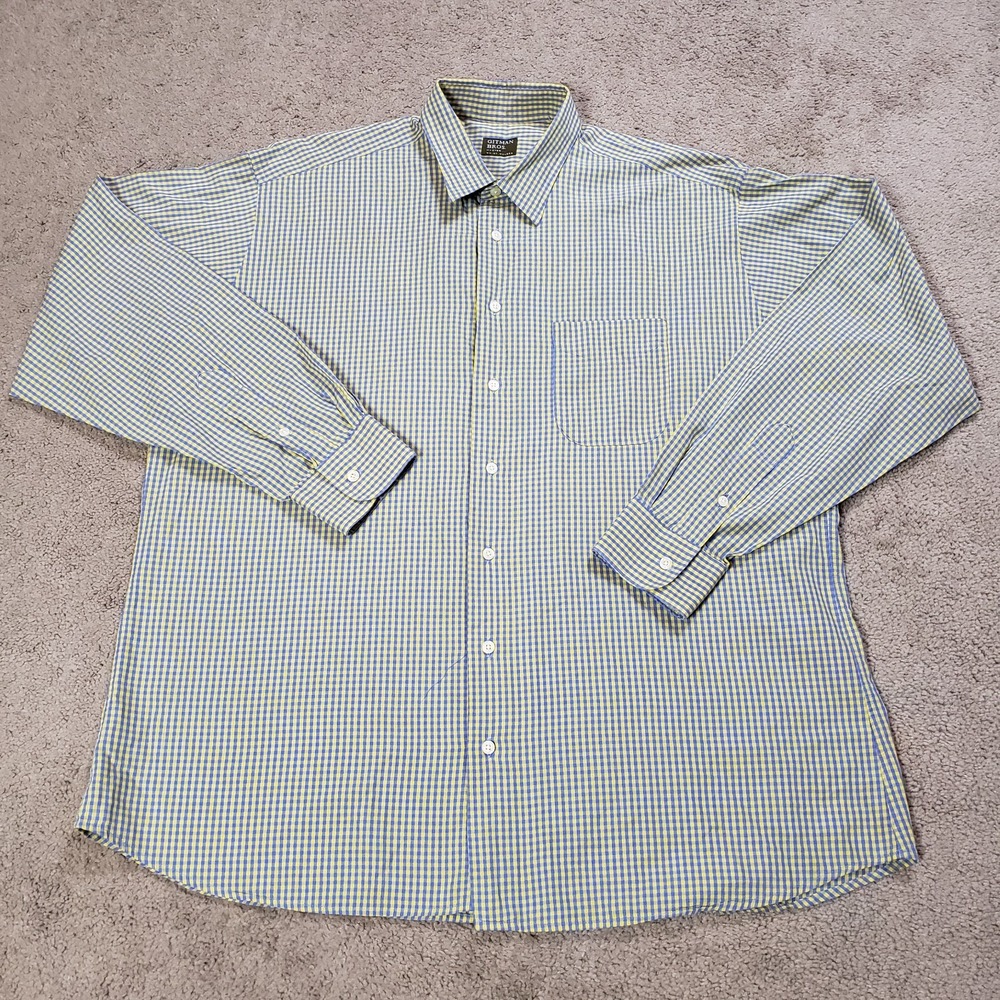 Gitman Bros Shirt Men Large Yellow Blue Micro Check Long Sleeve USA Casual - Picture 2 of 11